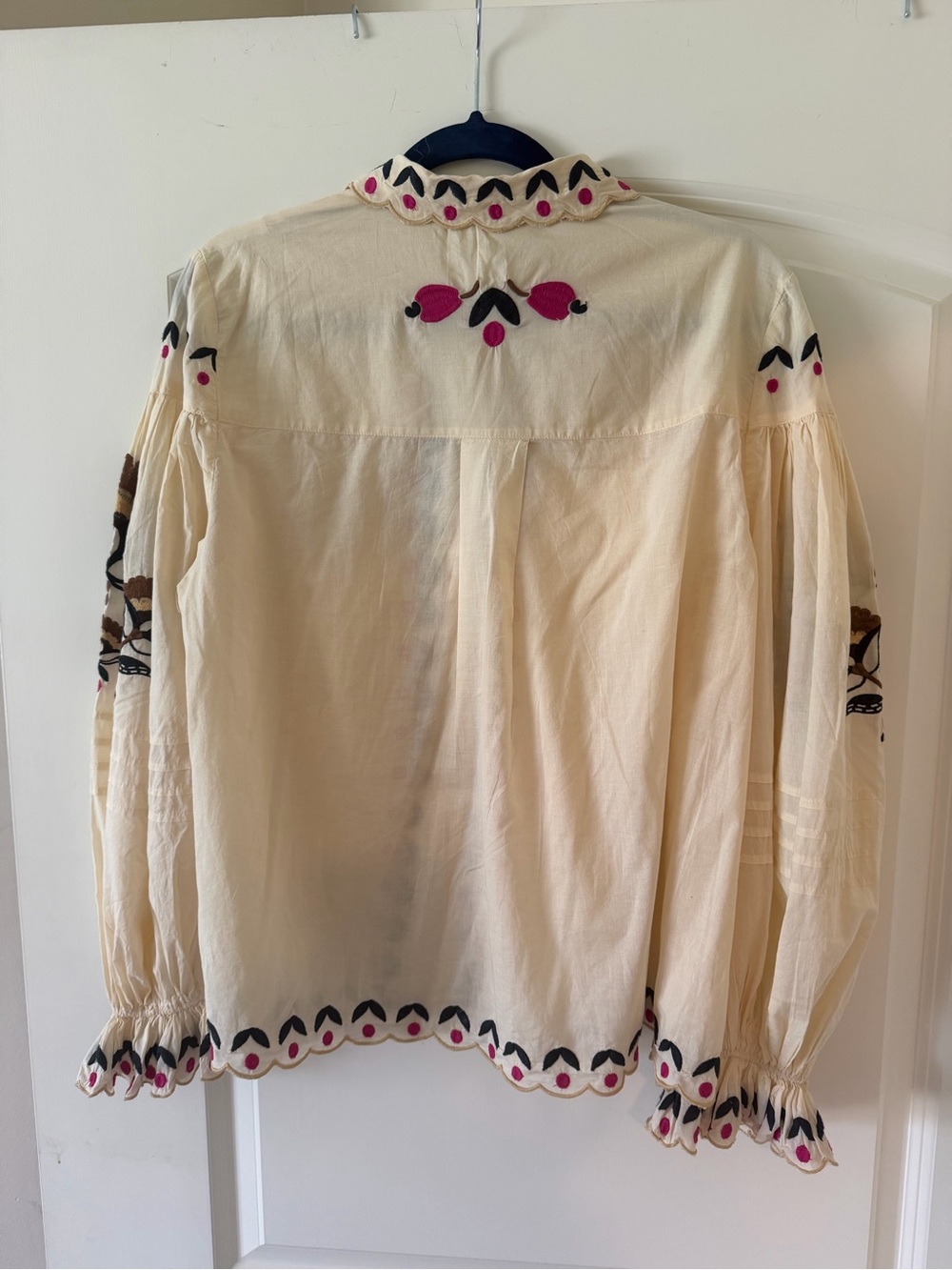 FARM Rio Cream Button-Down Blouse with Black & Pink Embroidery - Picture 5 of 10